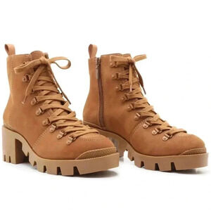 SCHUTZ Womens Hazel Brown 1" Platform Lug Sole Xayane Leather Booties 8.5